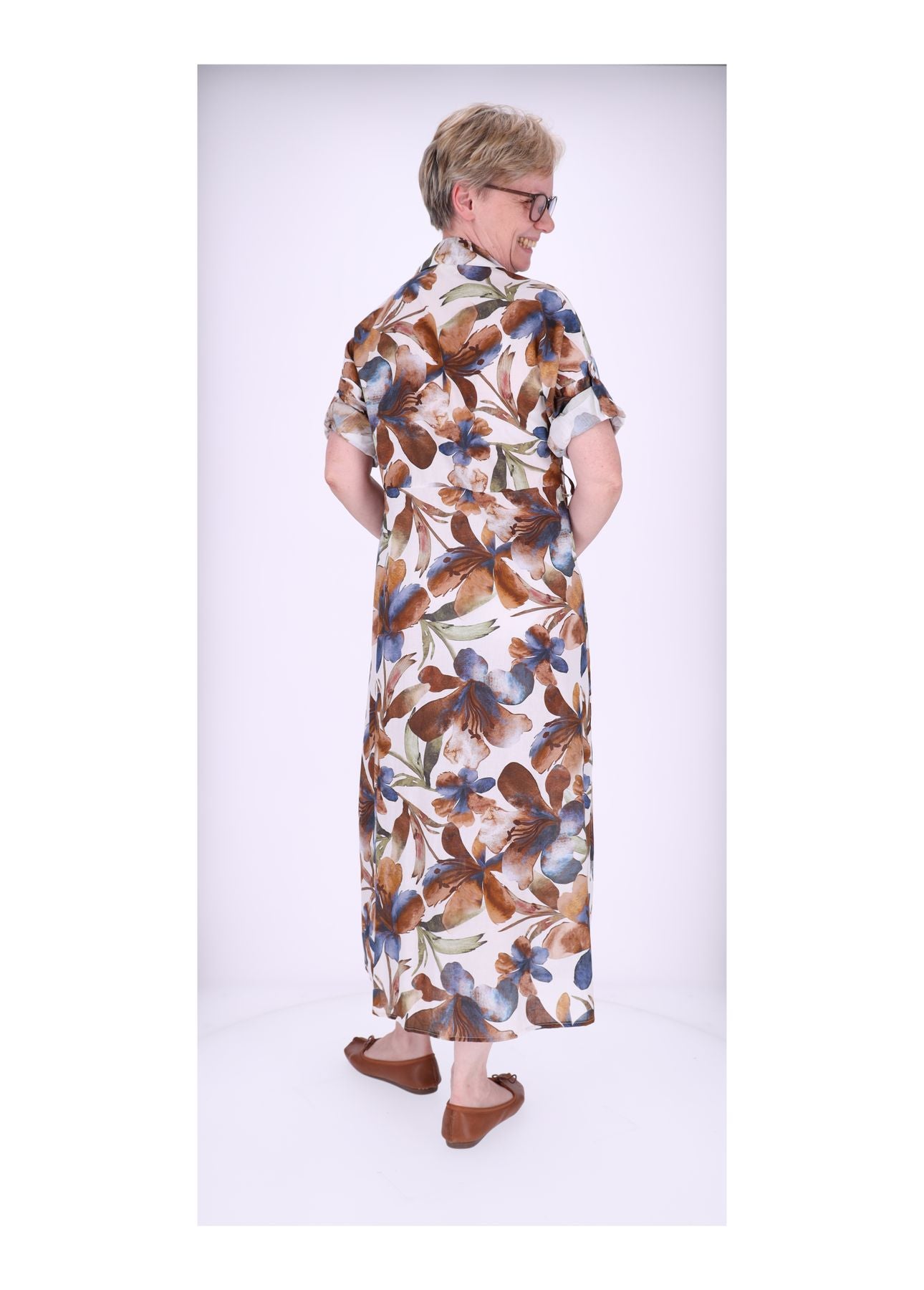 Damen Blusenkleid Gürtel Krempelarm