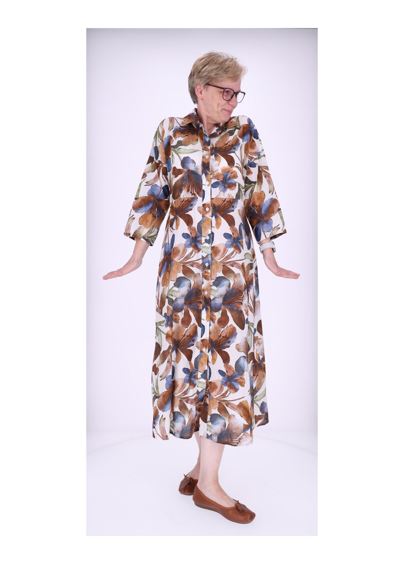 Damen Blusenkleid Gürtel Krempelarm