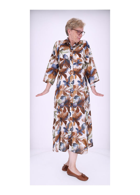 Damen Blusenkleid Gürtel Krempelarm