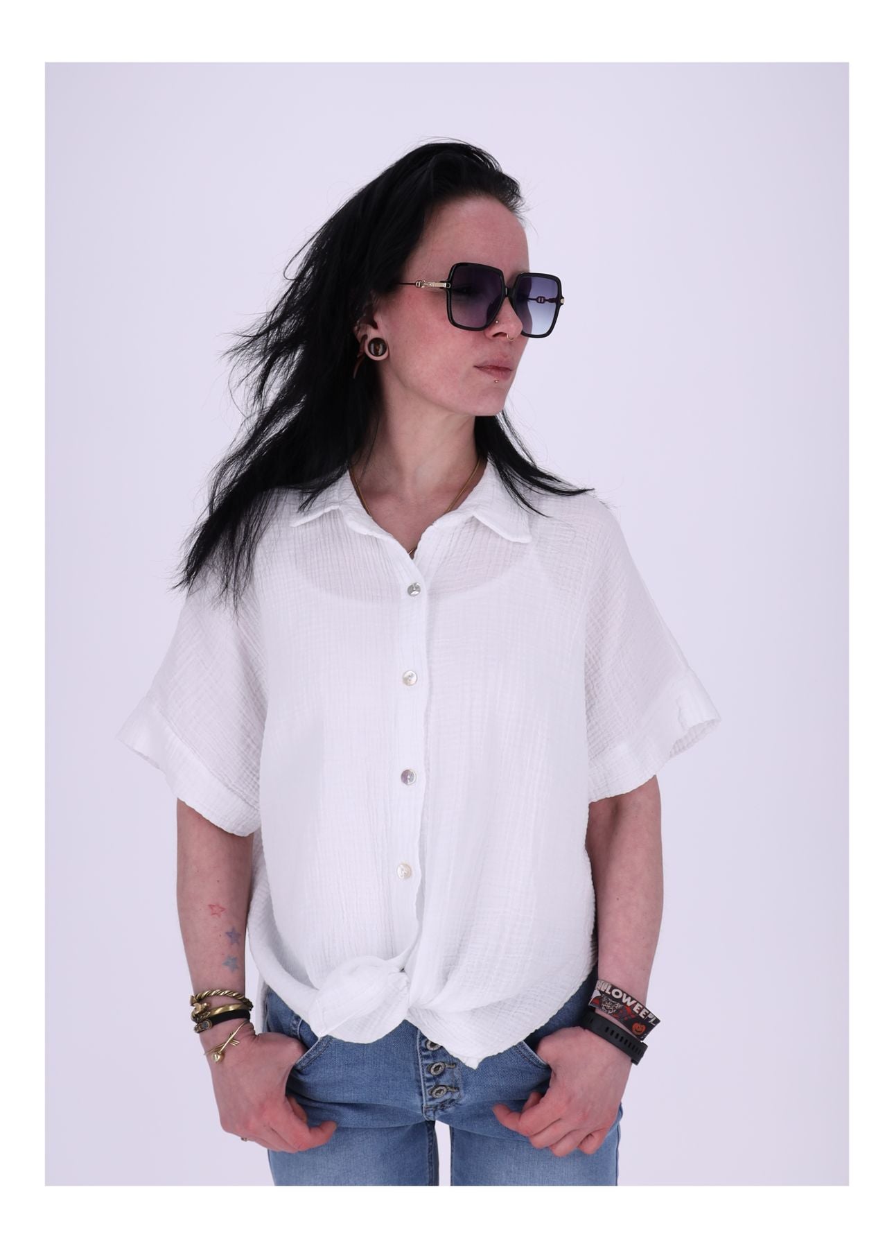 Bluse Damen 1/2 Arm Musselin