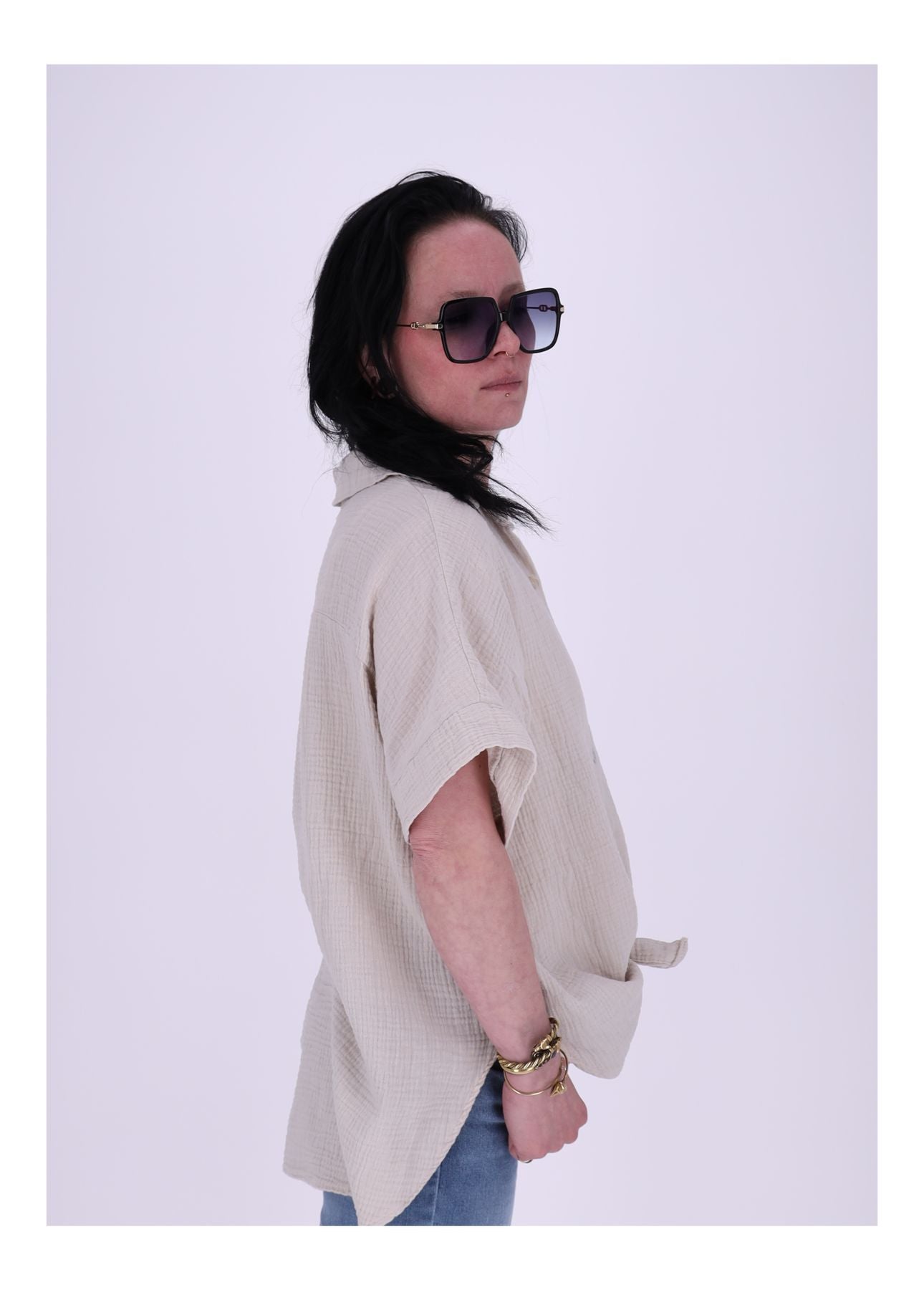 Bluse Damen 1/2 Arm Musselin