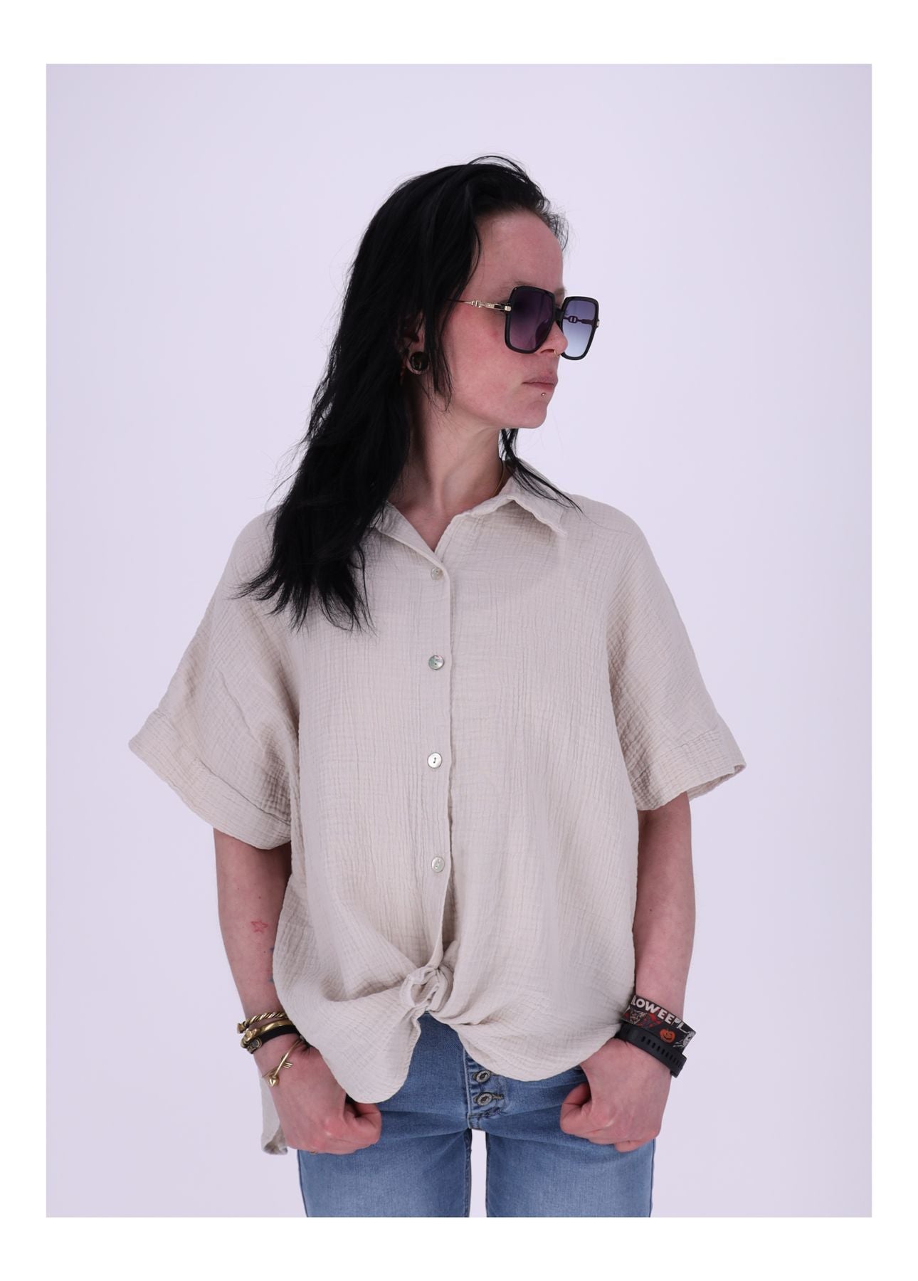 Bluse Damen 1/2 Arm Musselin