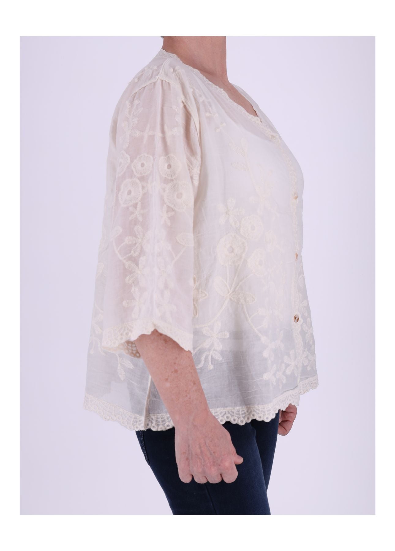 Damen Bluse 3/4 Arm bestickt
