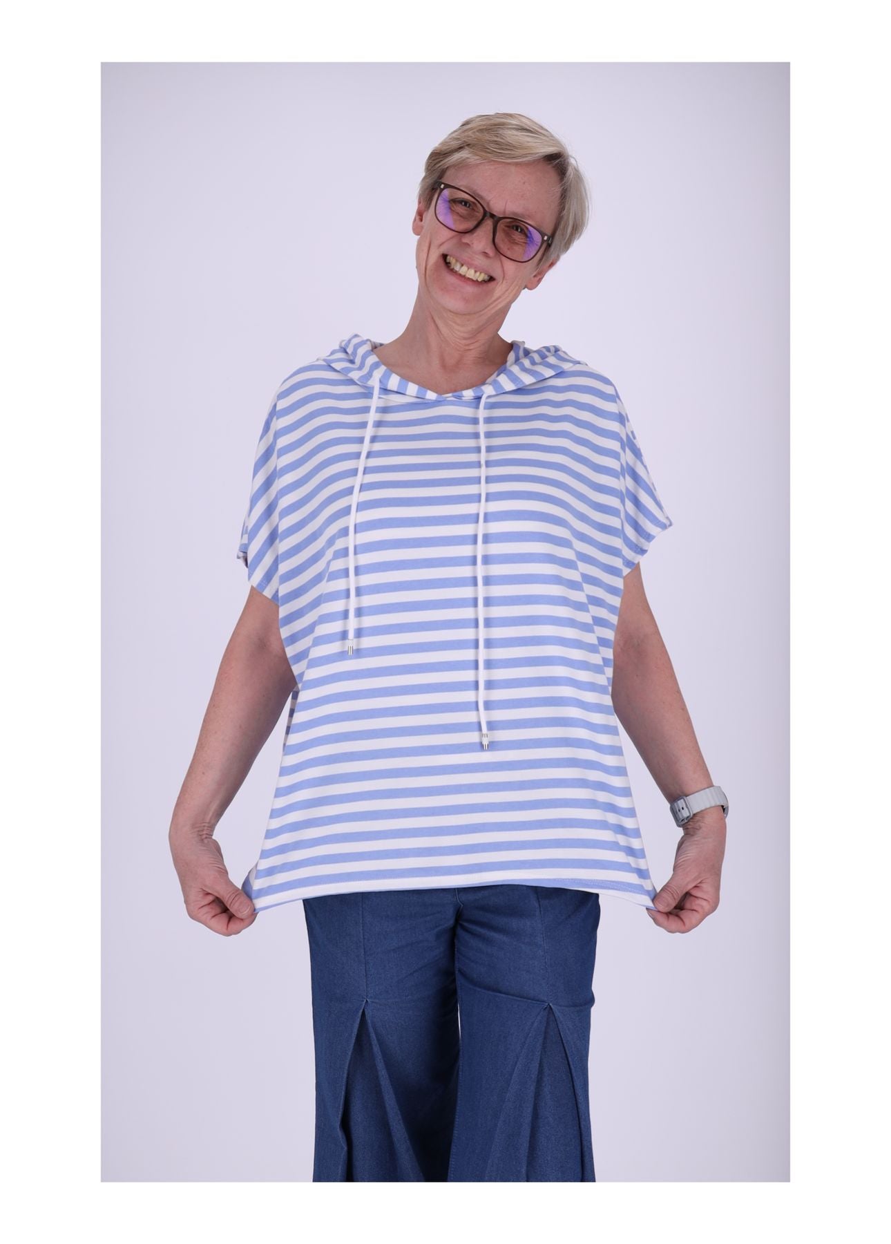 T-Shirt Damen Ringel Kapuze