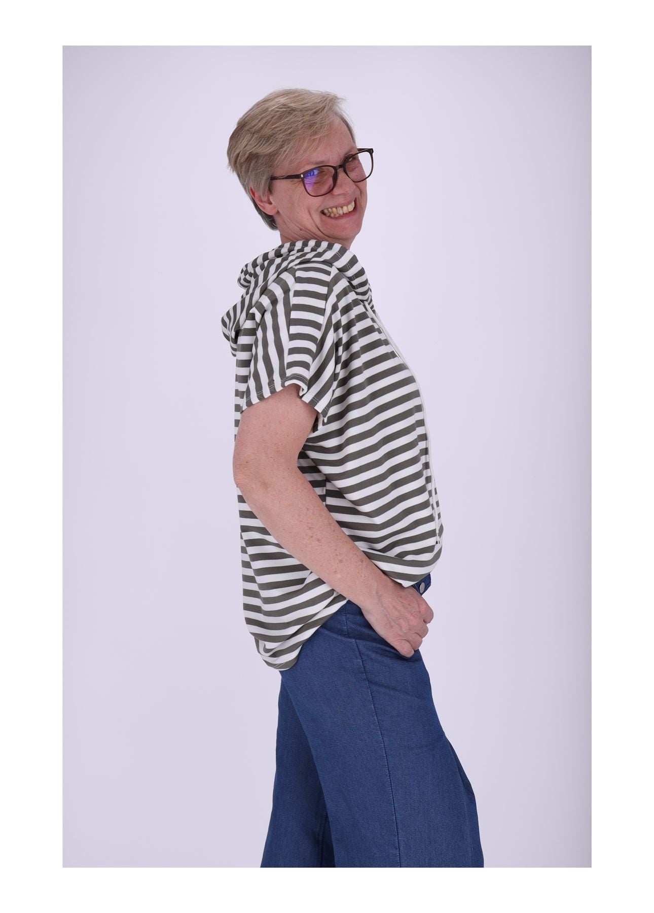 T-Shirt Damen Ringel Kapuze