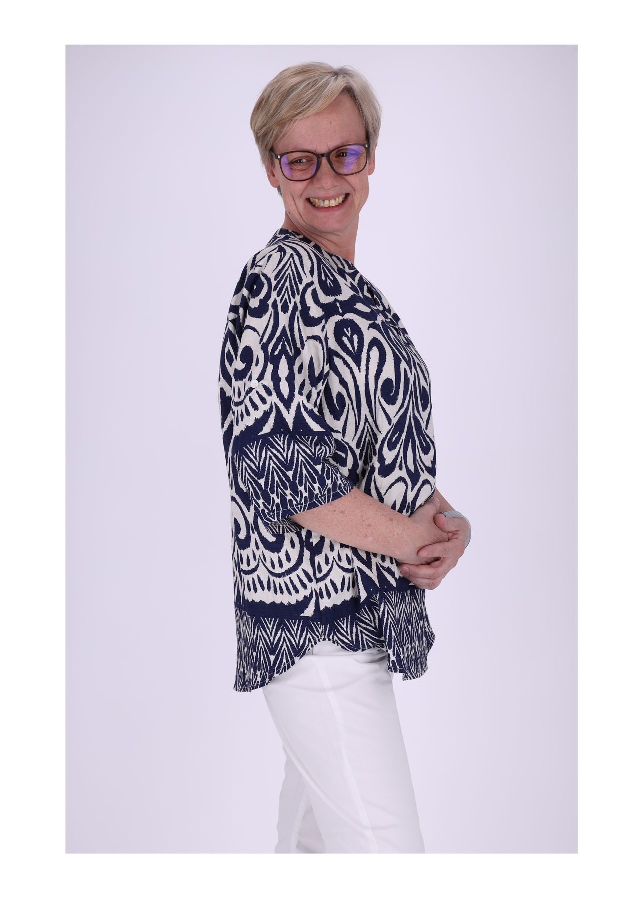 Blusenshirt Damen Krempelarm Print Grafisch