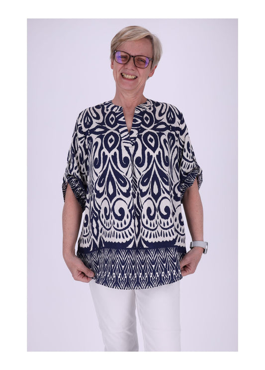 Blusenshirt Damen Krempelarm Print Grafisch