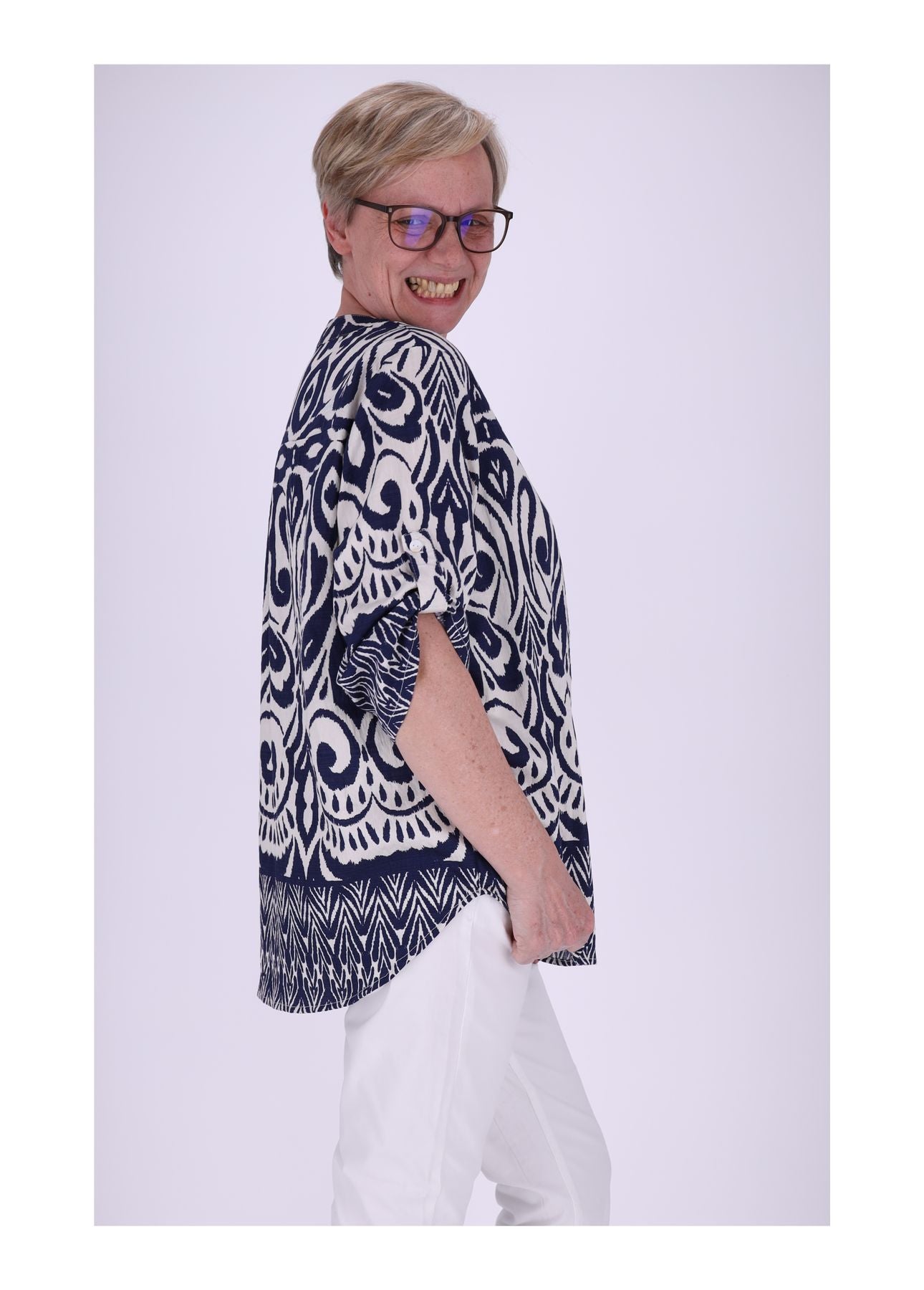 Blusenshirt Damen Krempelarm Print Grafisch