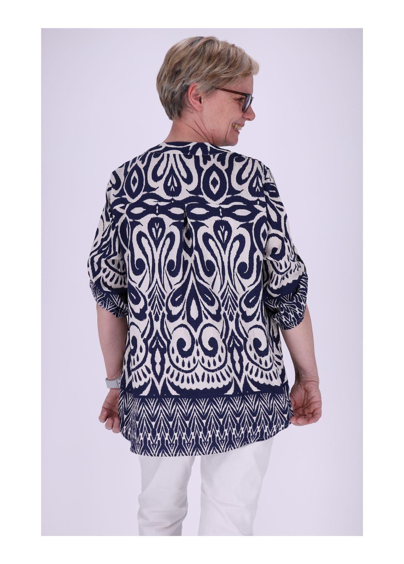 Blusenshirt Damen Krempelarm Print Grafisch