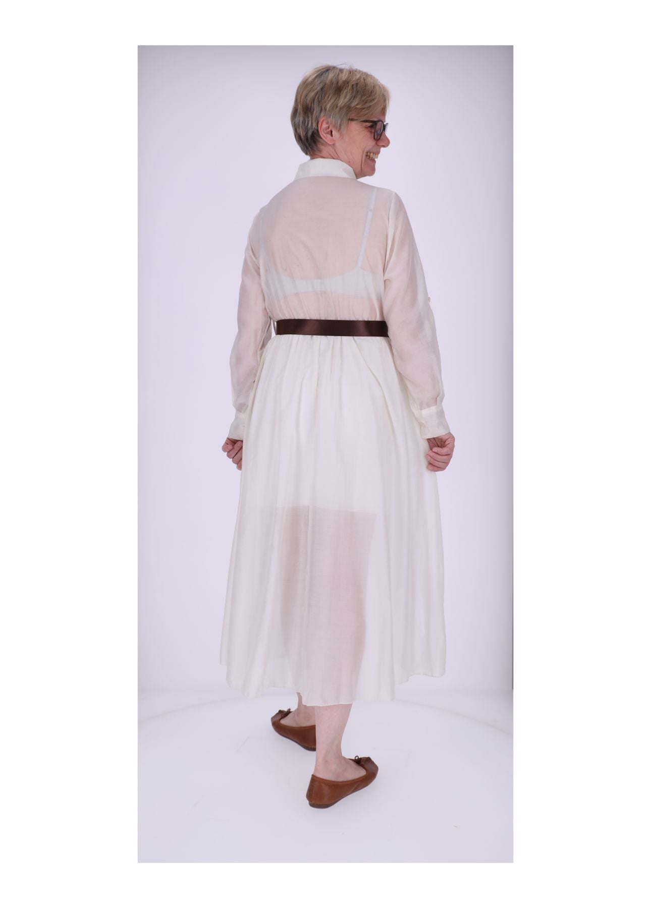 Damen Blusenkleid Gürtel Krempelarm Uni