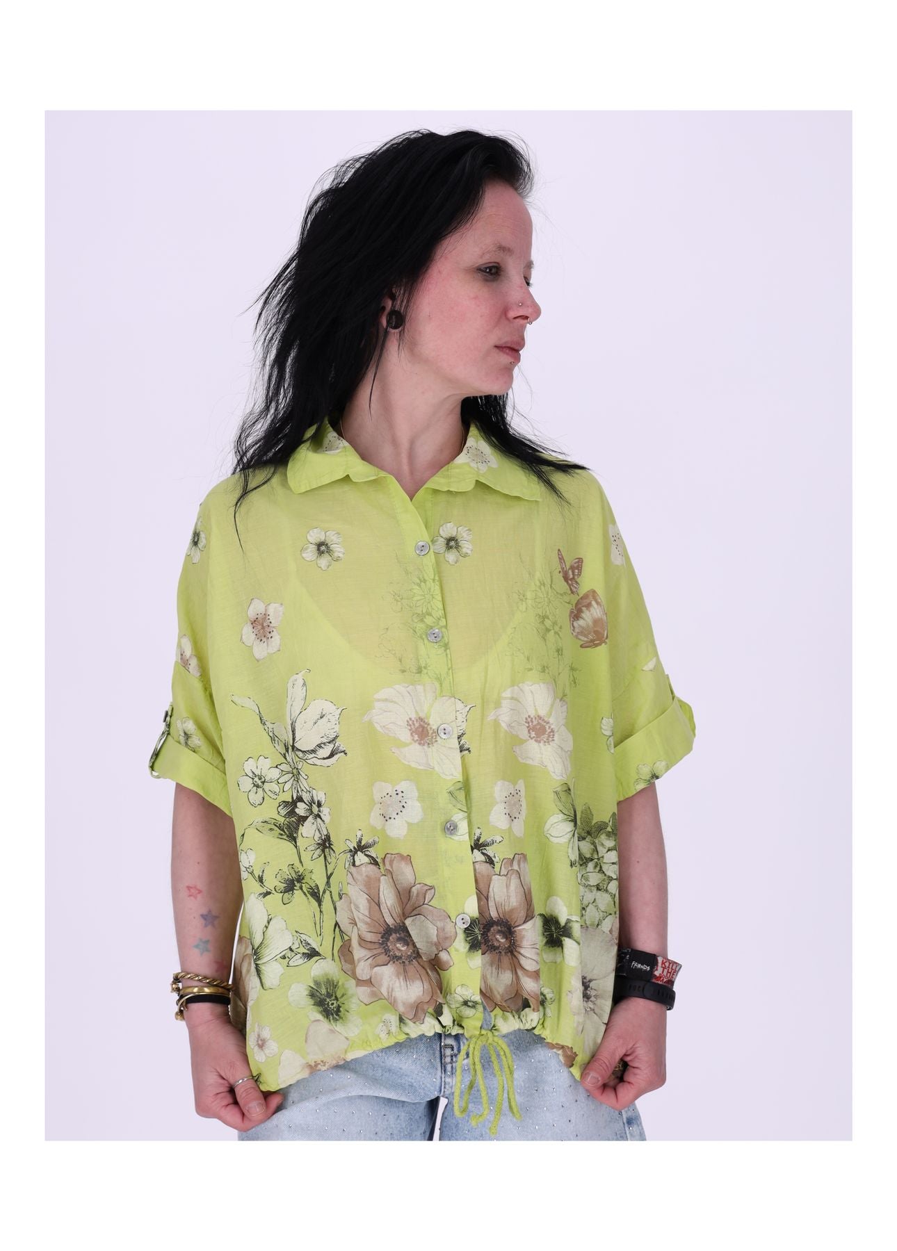 Bluse Halbarm mit Blumen Print