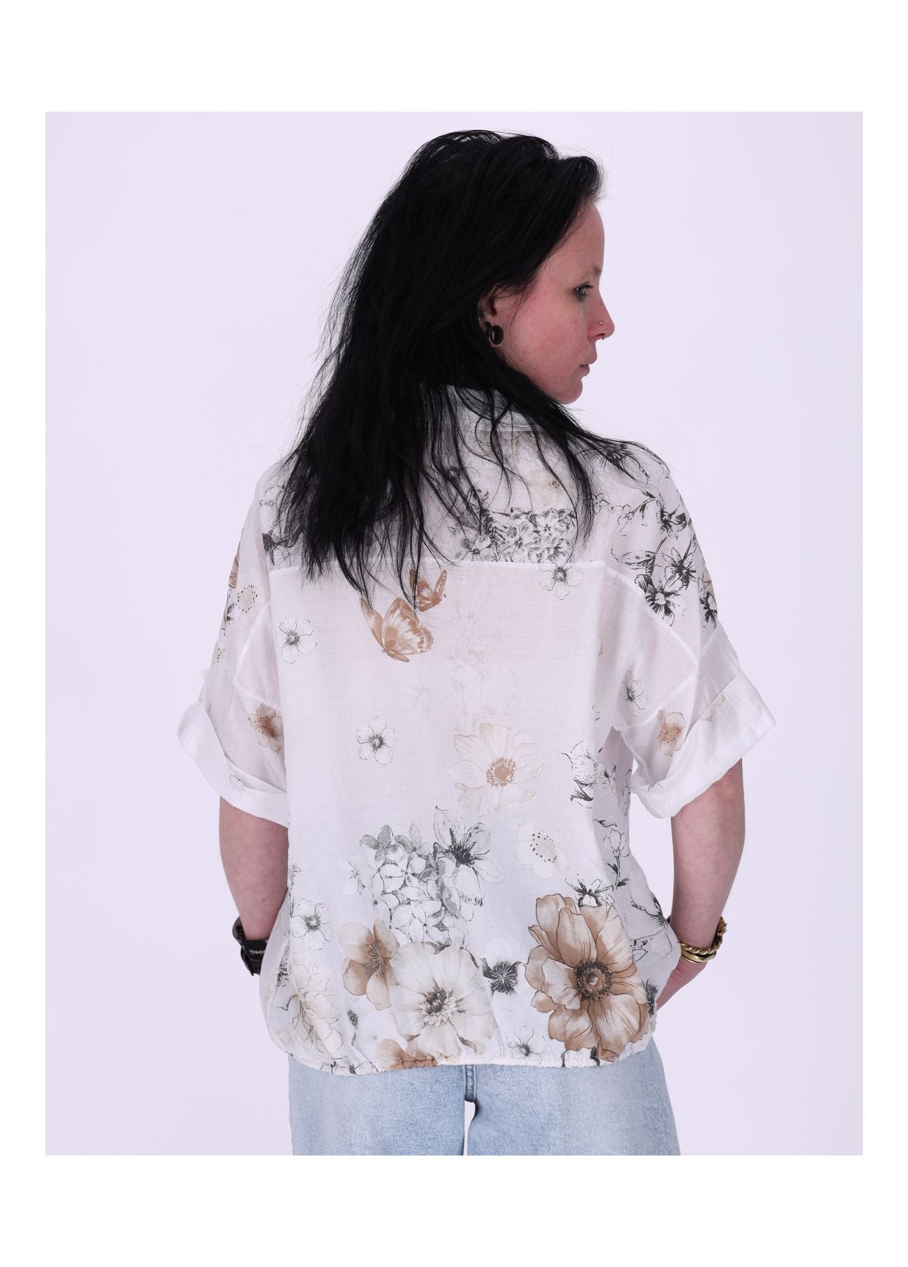 Bluse Halbarm mit Blumen Print