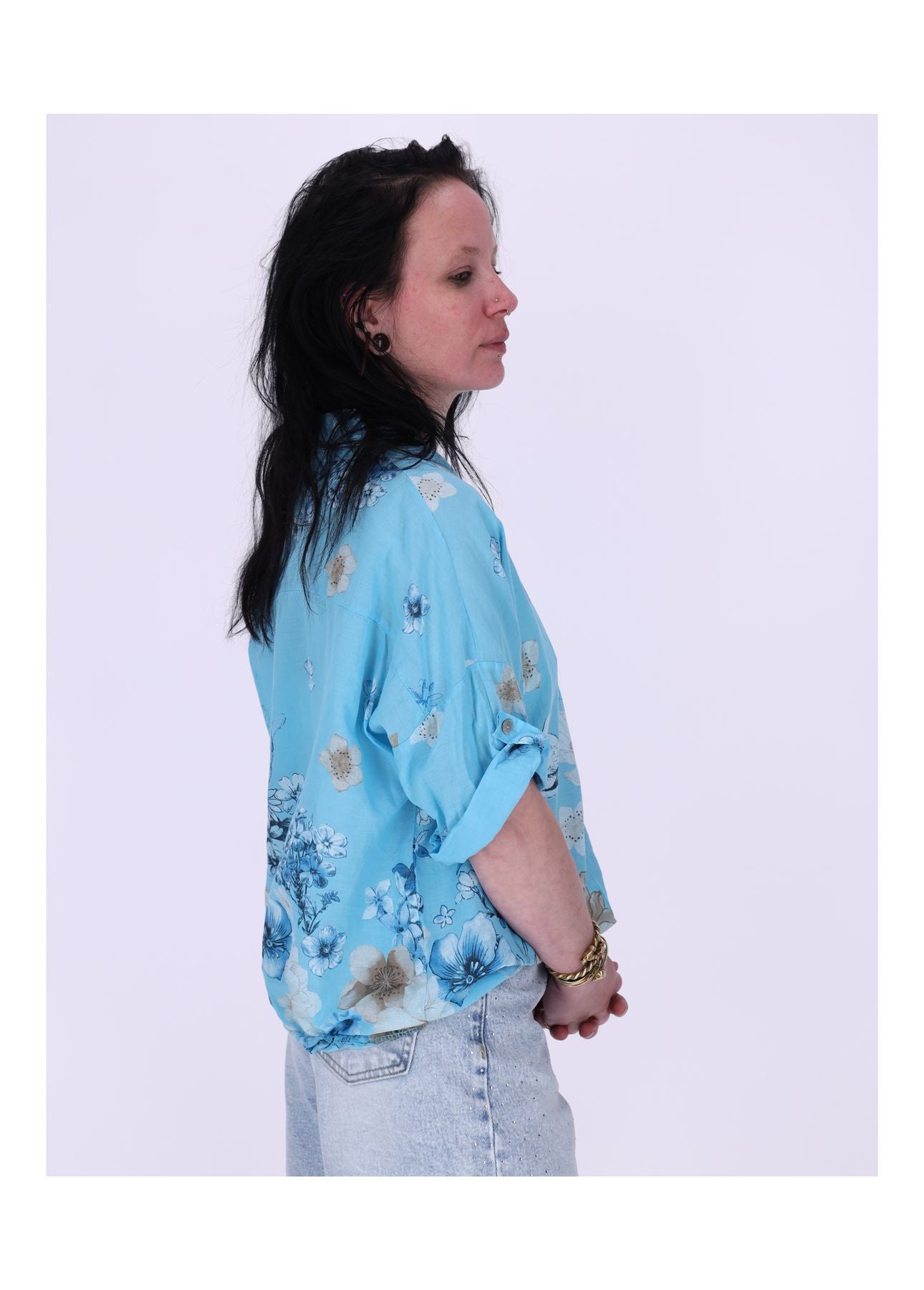 Bluse Halbarm mit Blumen Print