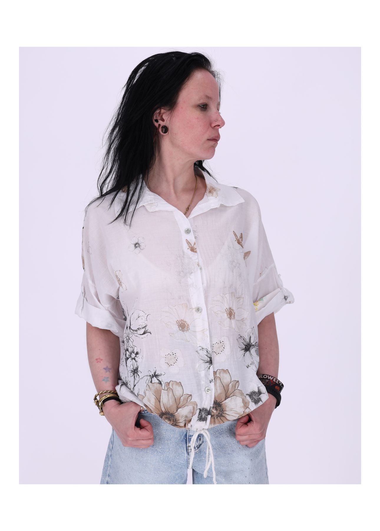 Bluse Halbarm mit Blumen Print