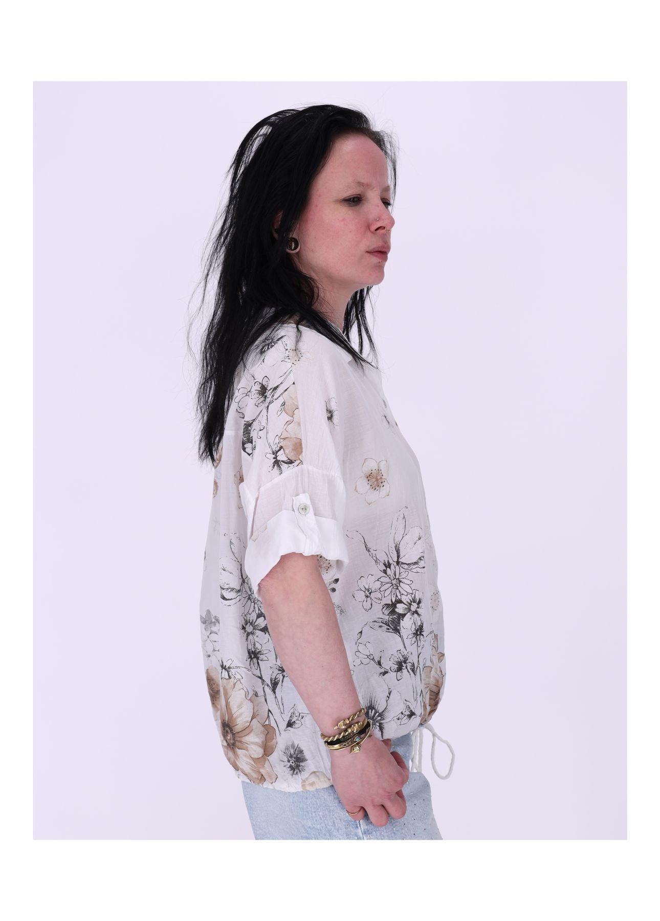 Bluse Halbarm mit Blumen Print