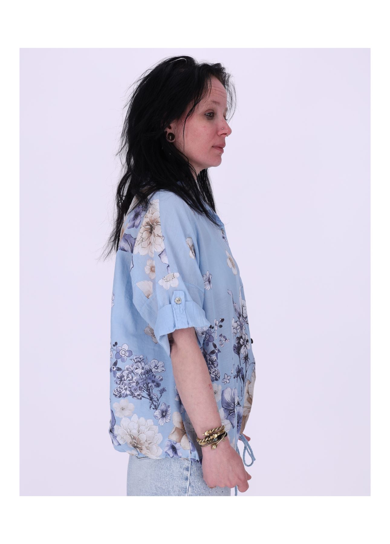 Bluse Halbarm mit Blumen Print