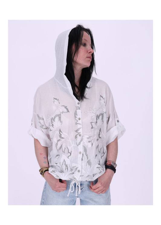 Bluse Kapuze Halbarm mit Stickerei