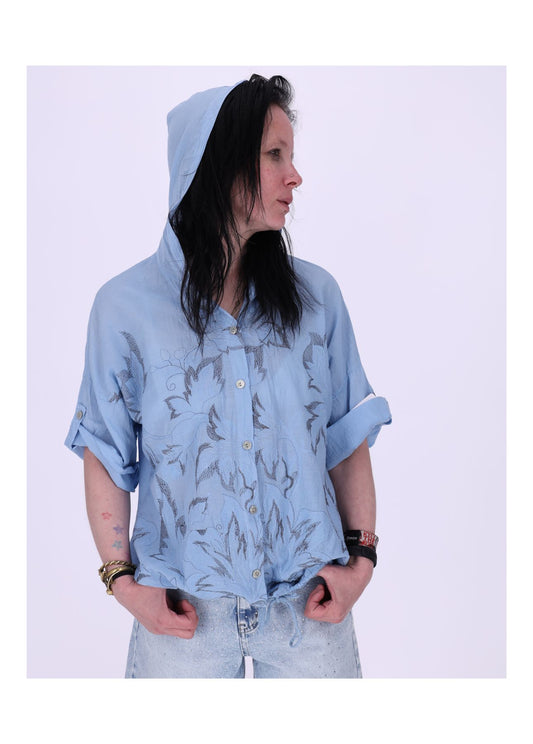 Bluse Kapuze Halbarm mit Stickerei