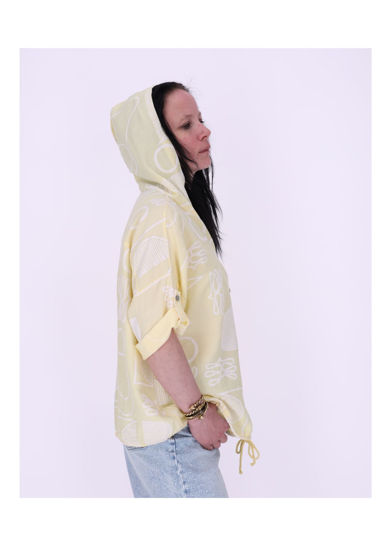 Bluse Kapuze Halbarm Grafisch