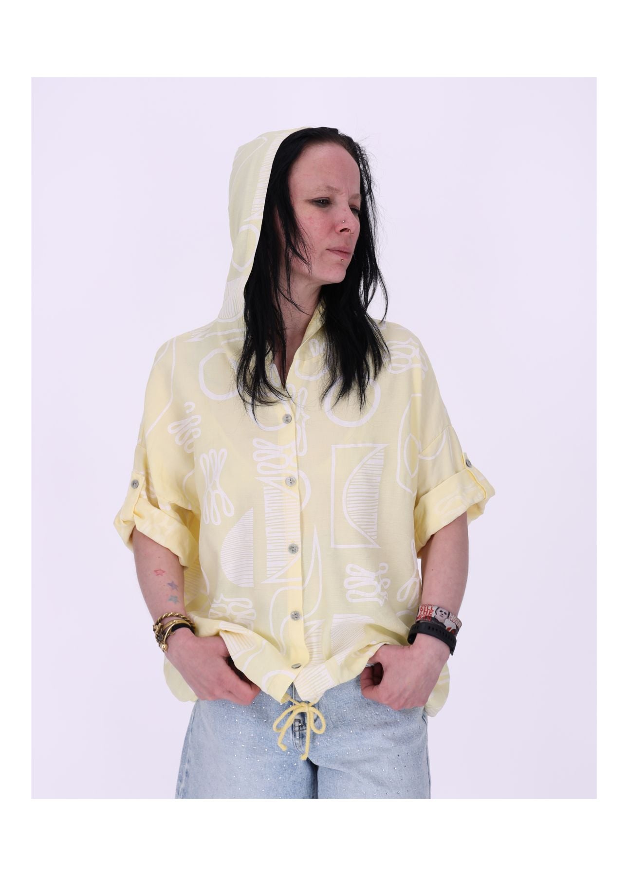 Bluse Kapuze Halbarm Grafisch