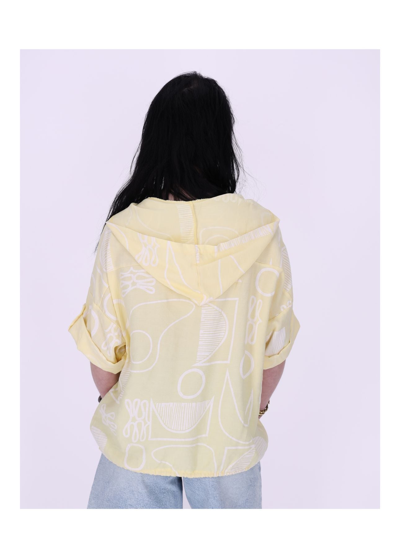 Bluse Kapuze Halbarm Grafisch