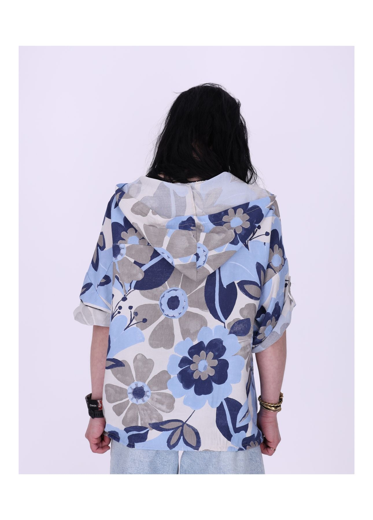 Bluse Kapuze Halbarm Blüte