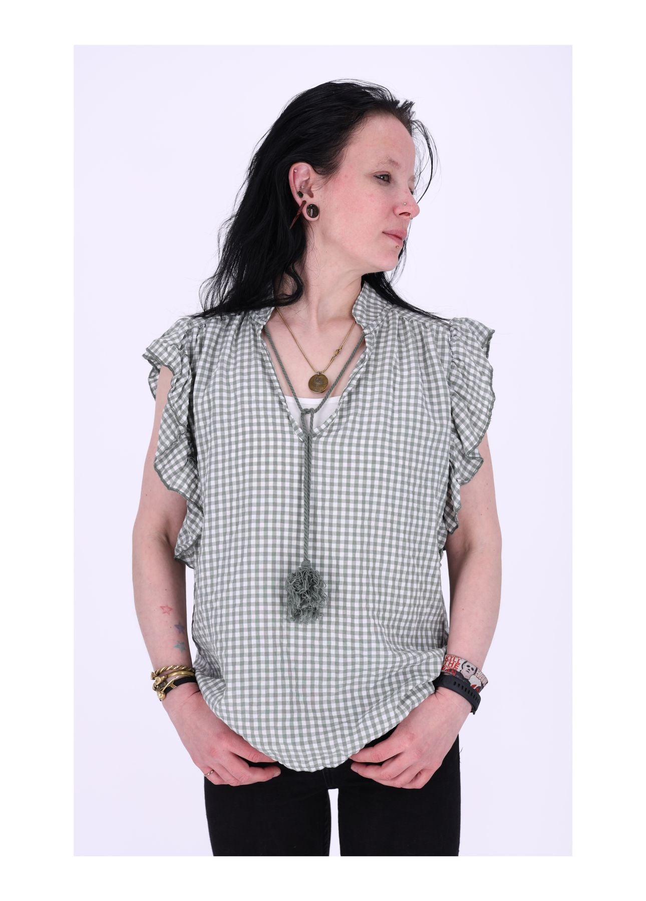 Blusenshirt Damen Kurzarm Karo