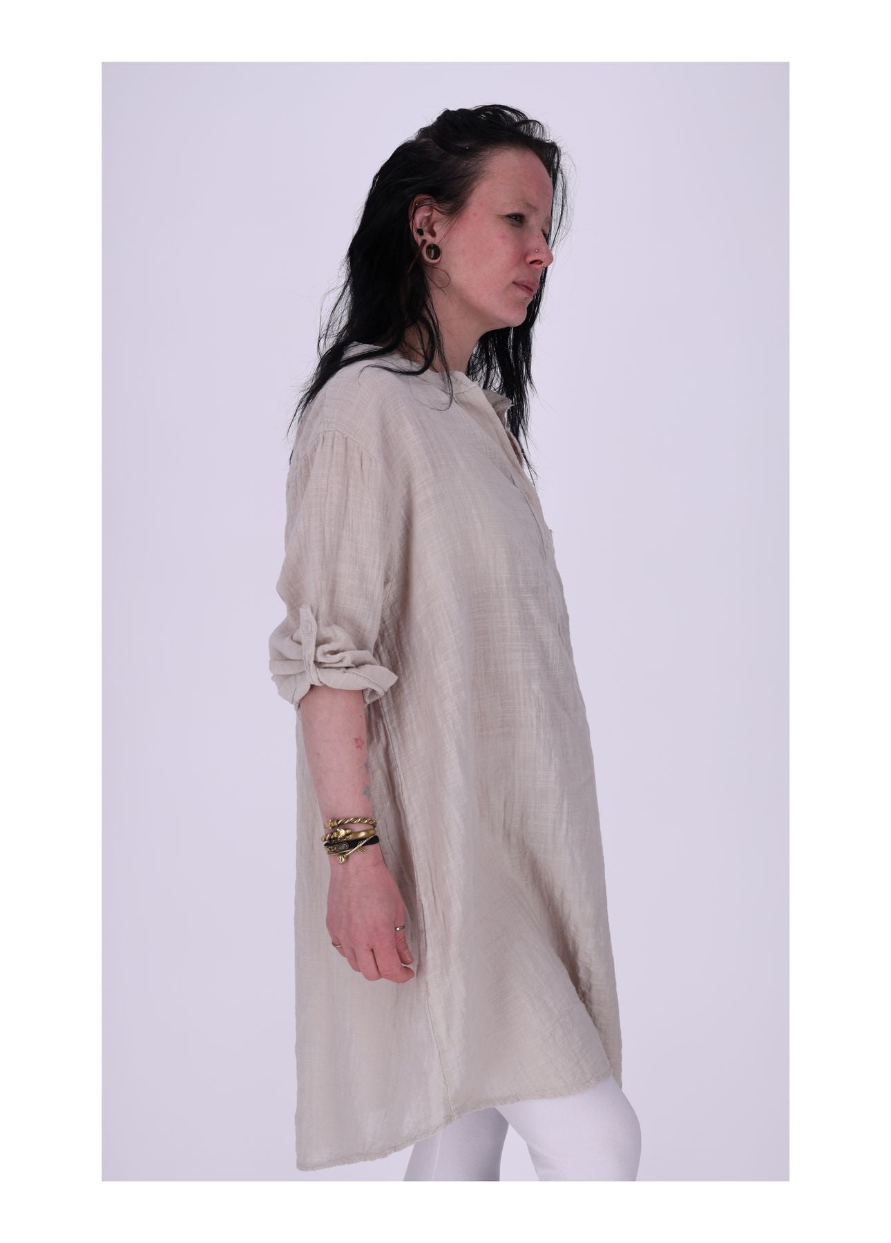 Longshirt Damen Brusttasche Krempelarm