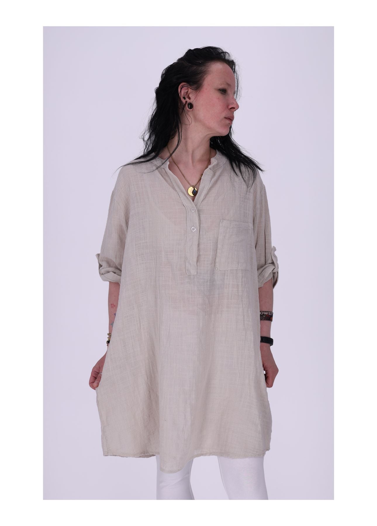 Longshirt Damen Brusttasche Krempelarm