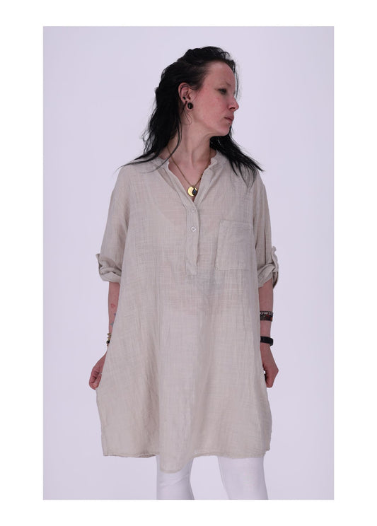 Longshirt Damen Brusttasche Krempelarm