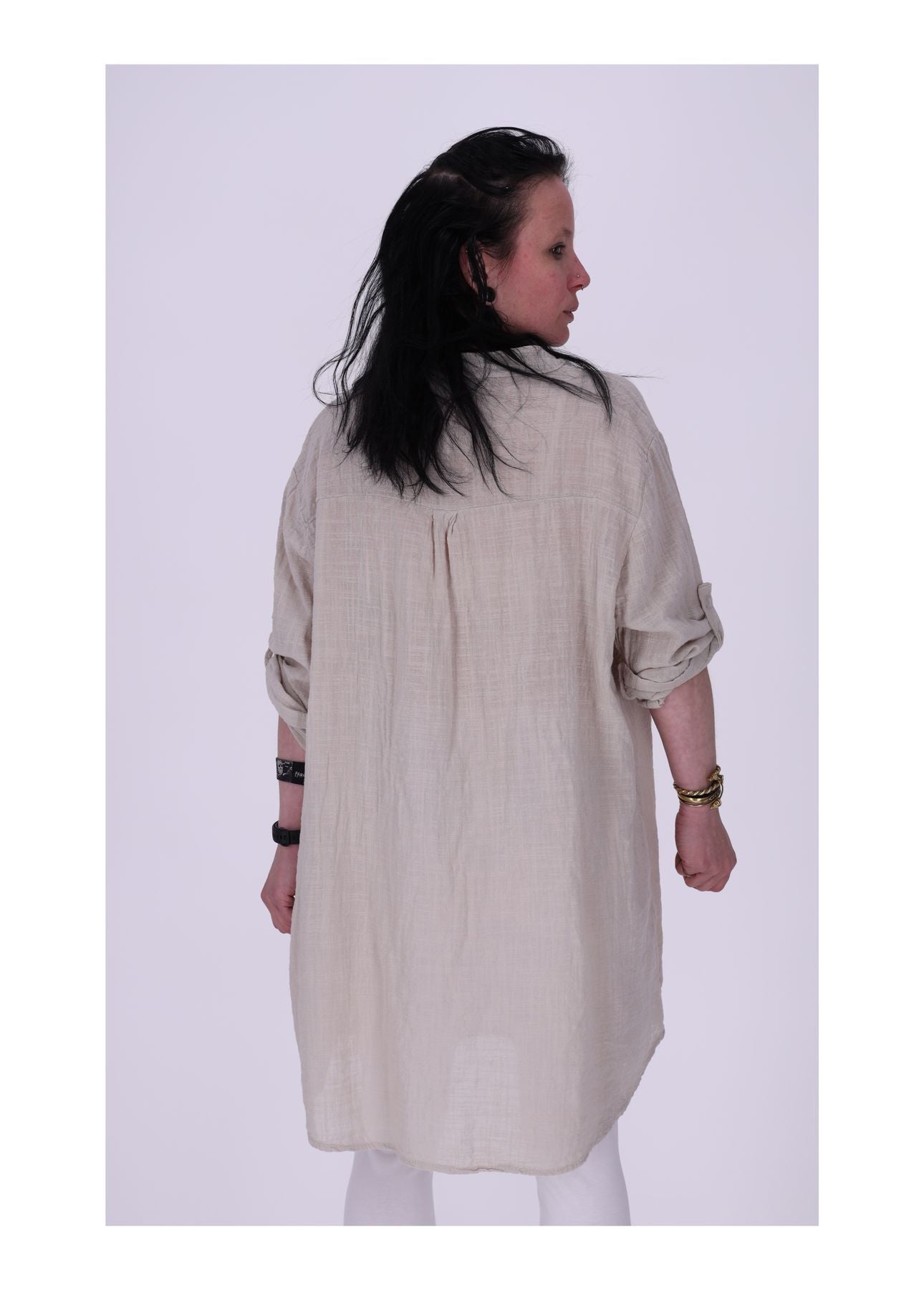 Longshirt Damen Brusttasche Krempelarm