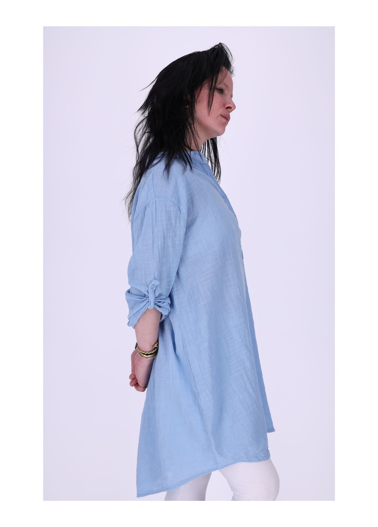 Longshirt Damen Brusttasche Krempelarm