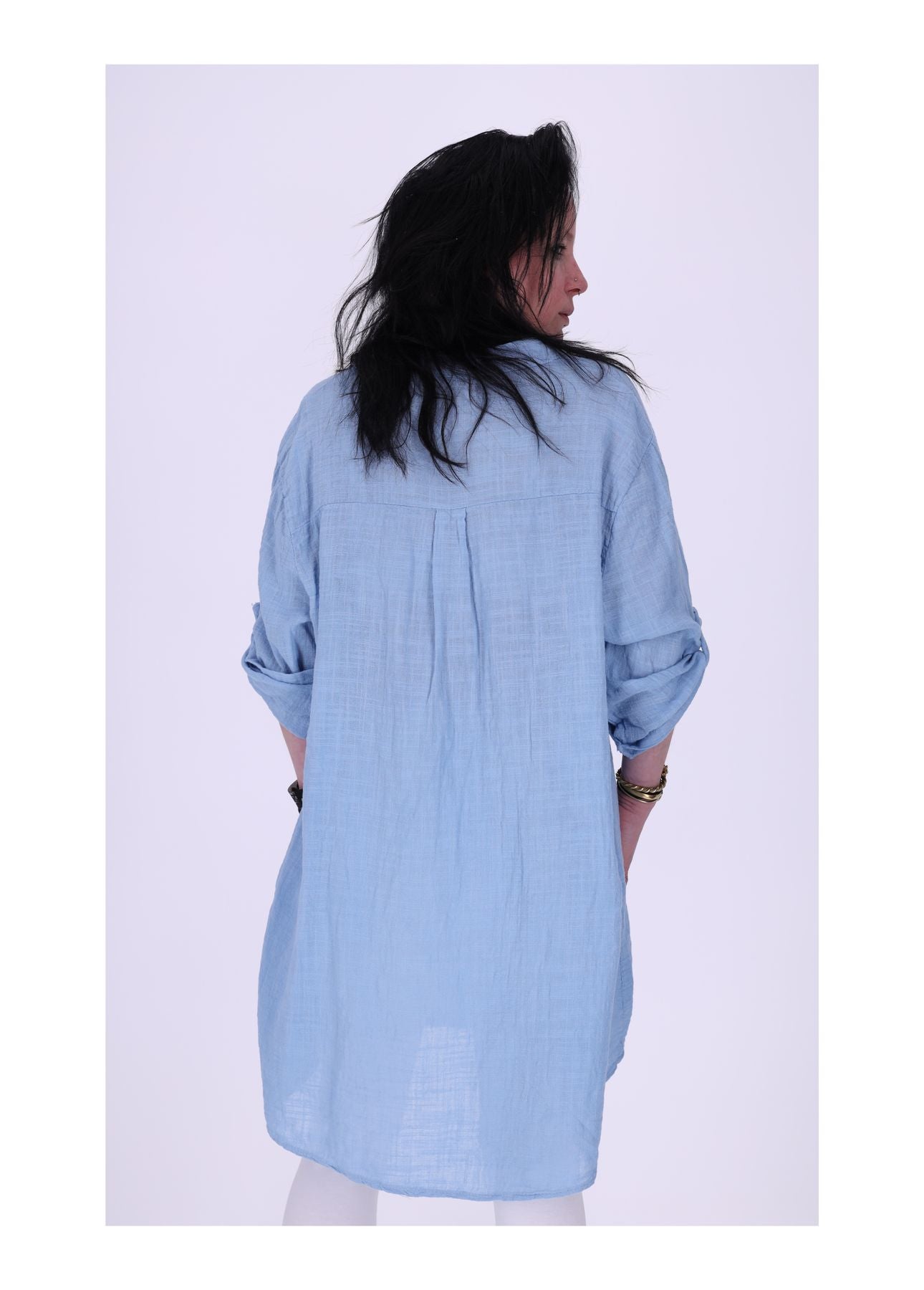 Longshirt Damen Brusttasche Krempelarm