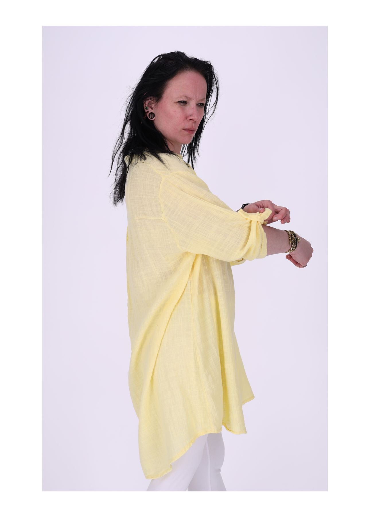 Longshirt Damen Brusttasche Krempelarm