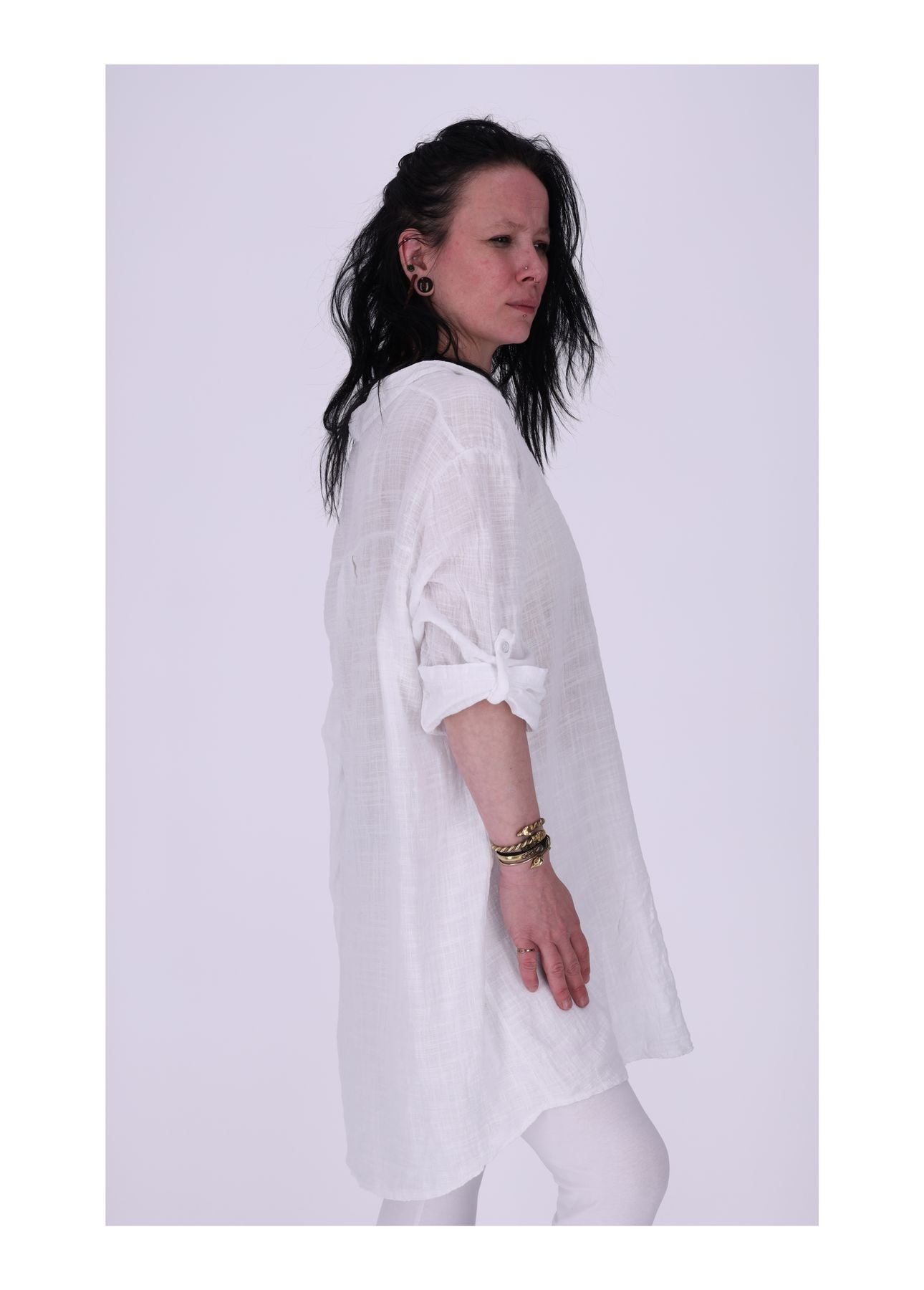 Longshirt Damen Brusttasche Krempelarm