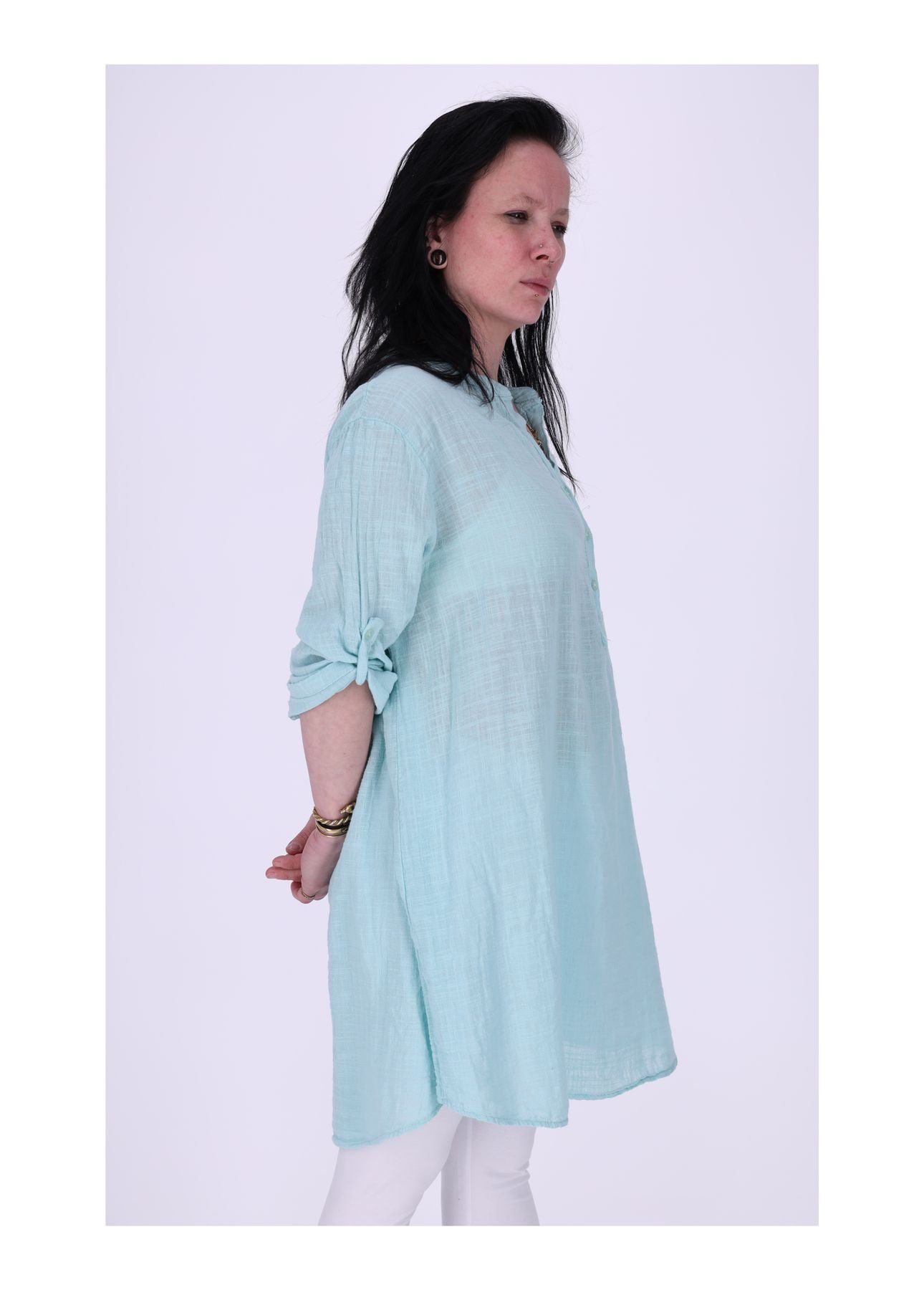 Longshirt Damen Brusttasche Krempelarm