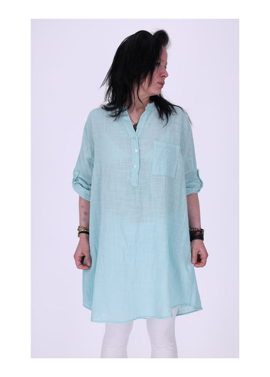 Longshirt Damen Brusttasche Krempelarm