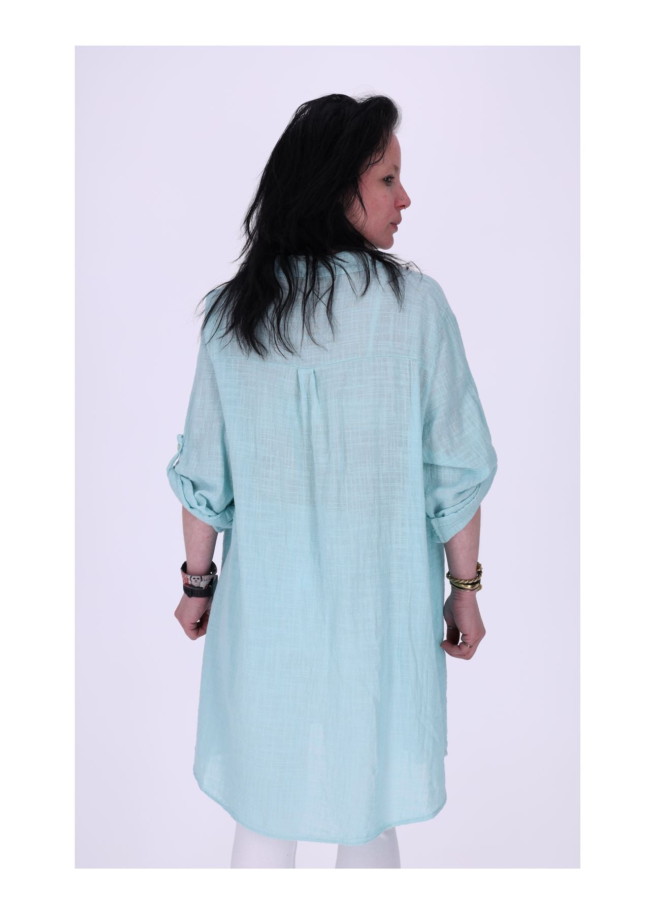 Longshirt Damen Brusttasche Krempelarm
