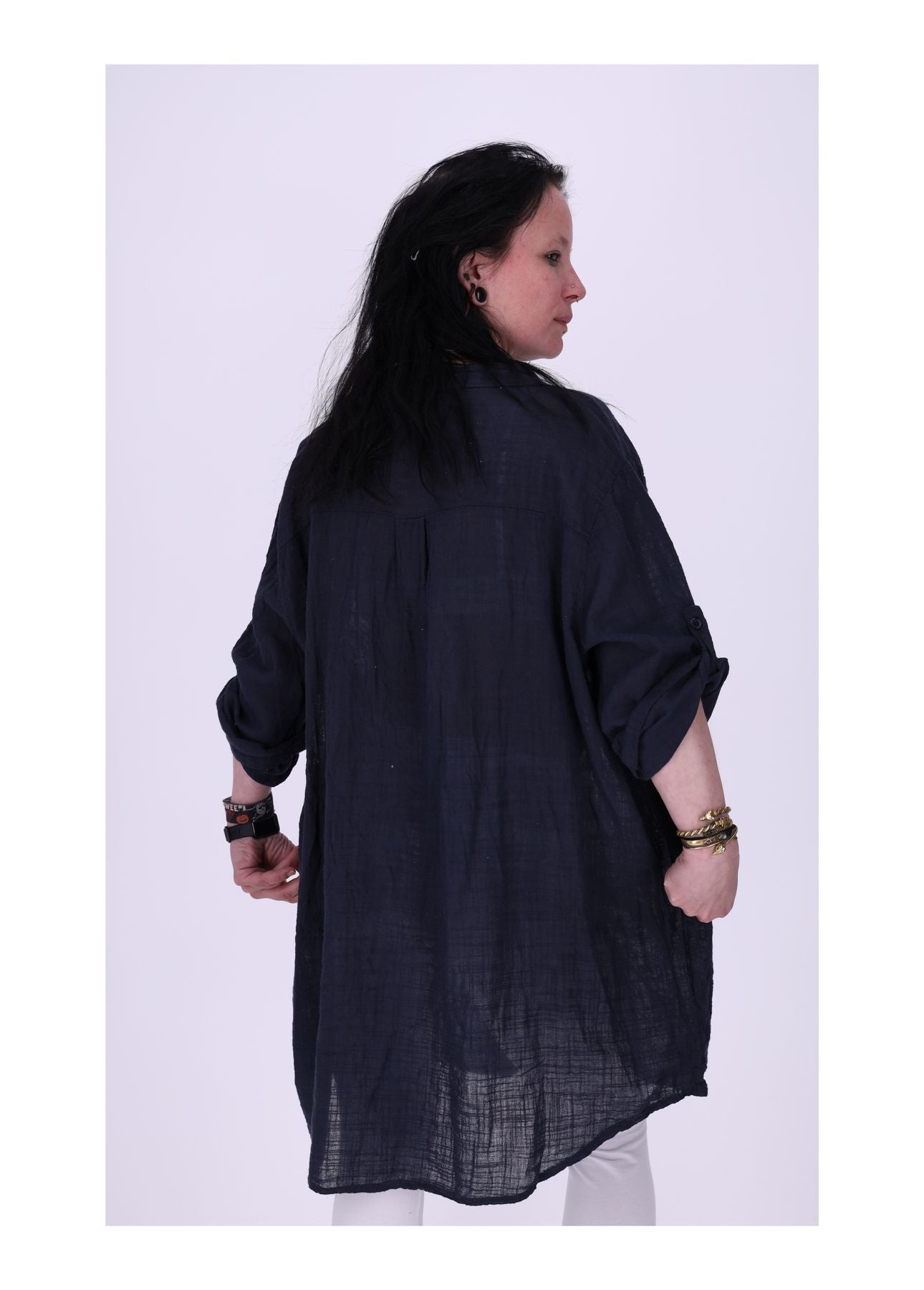 Longshirt Damen Brusttasche Krempelarm