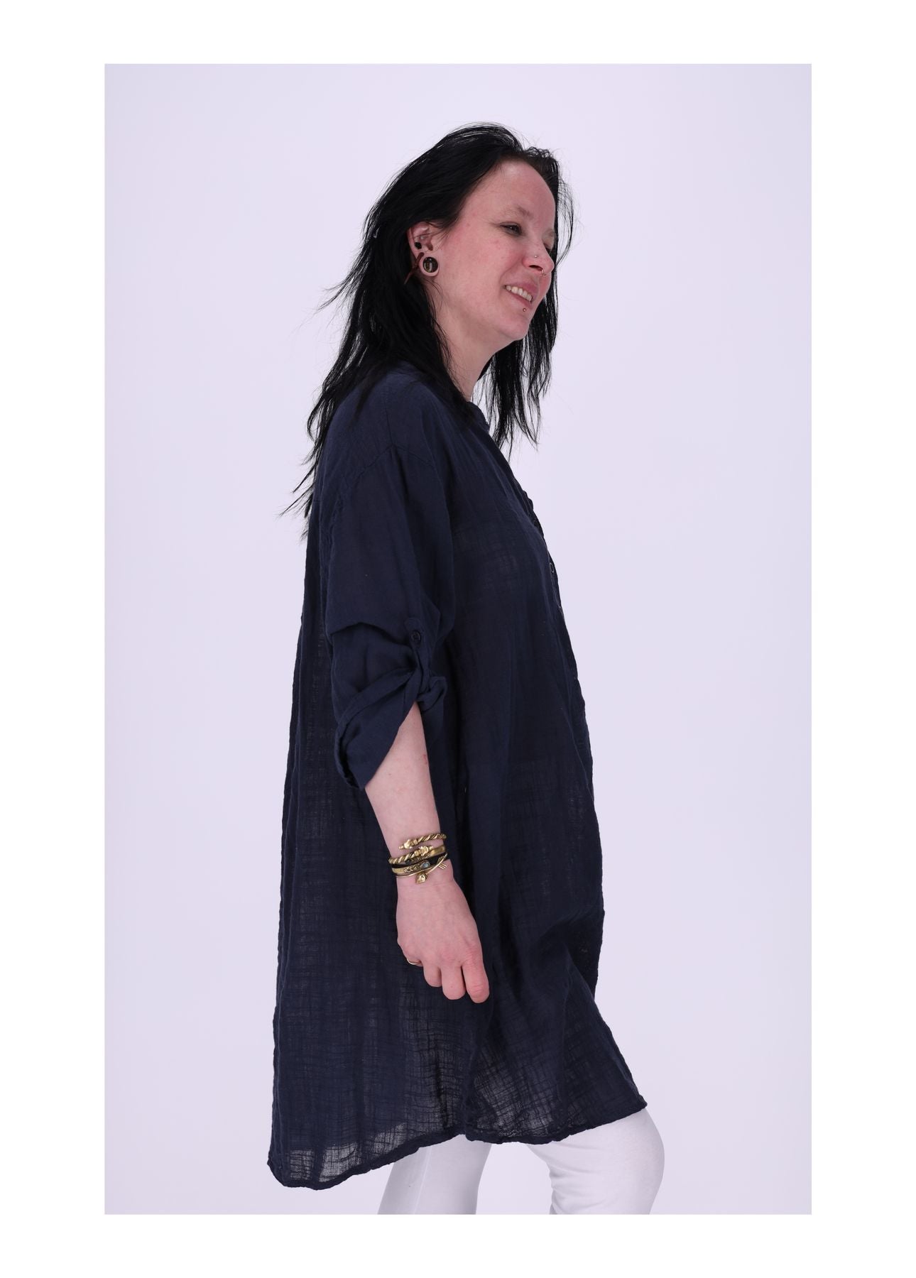 Longshirt Damen Brusttasche Krempelarm
