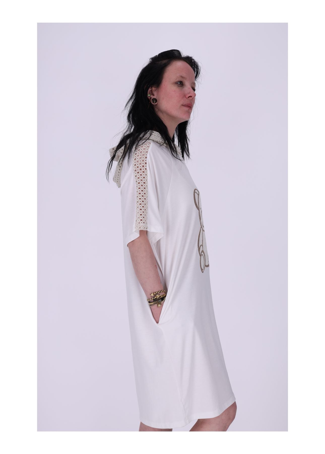Damen Sweatkleid Kapuze Teddy