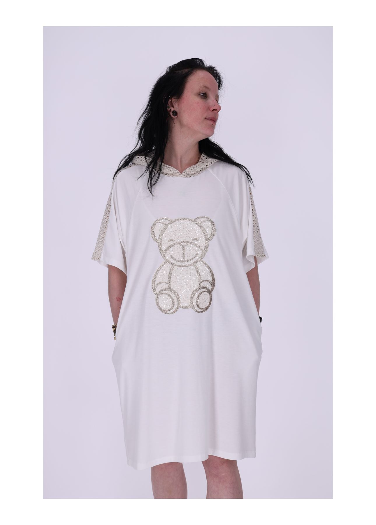 Damen Sweatkleid Kapuze Teddy
