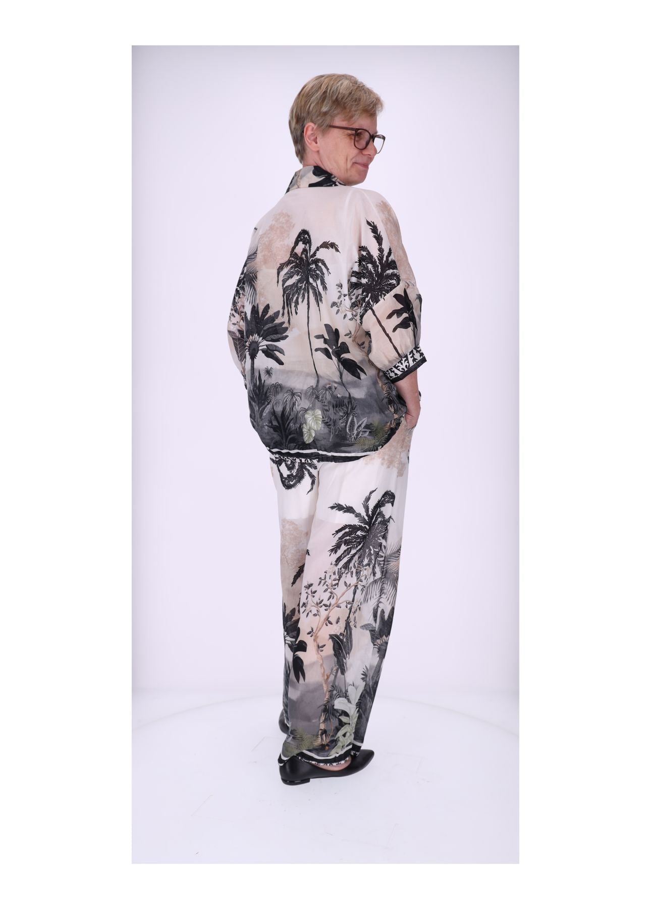 Damen Hose Print durchscheinend unterlegt