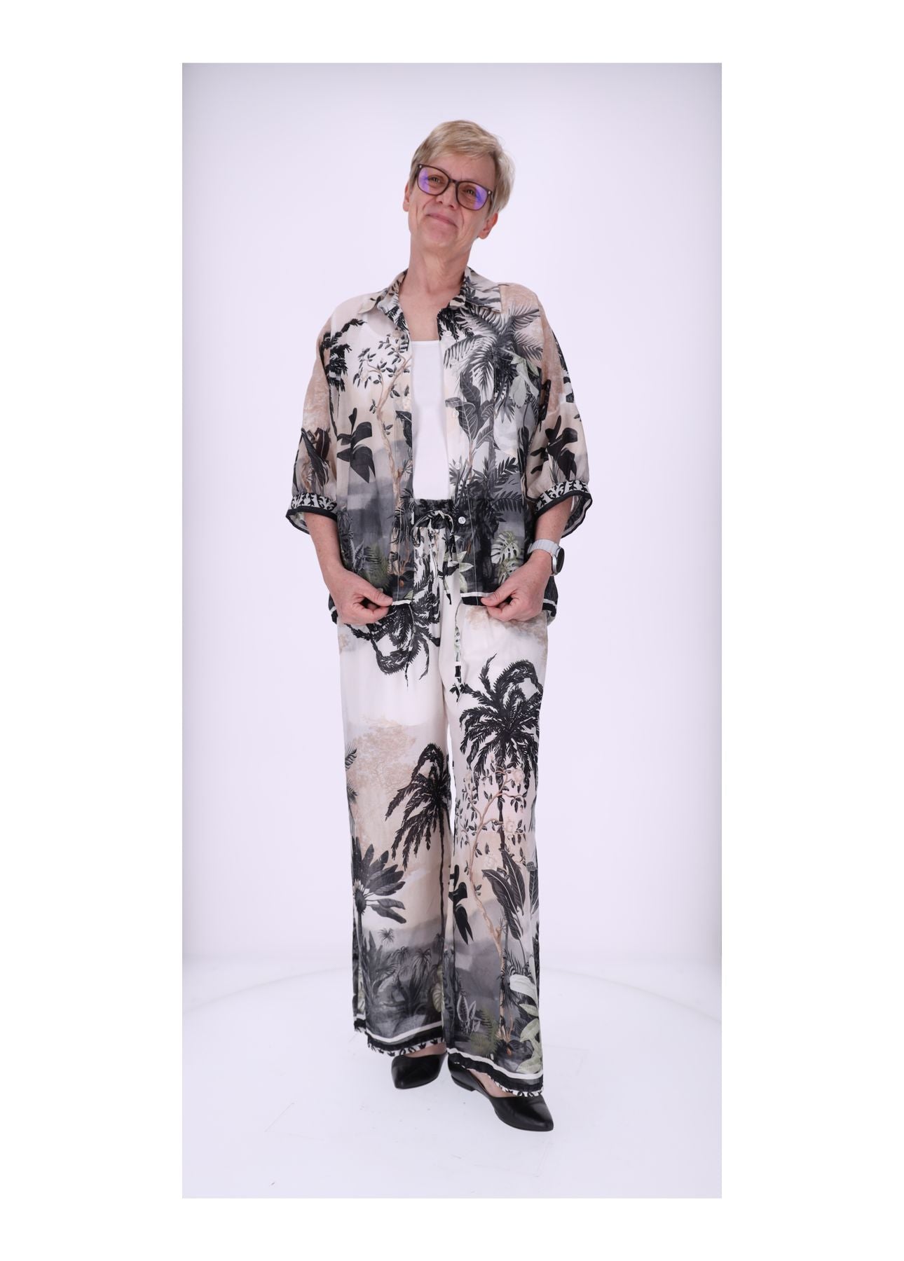 Damen Hose Print durchscheinend unterlegt