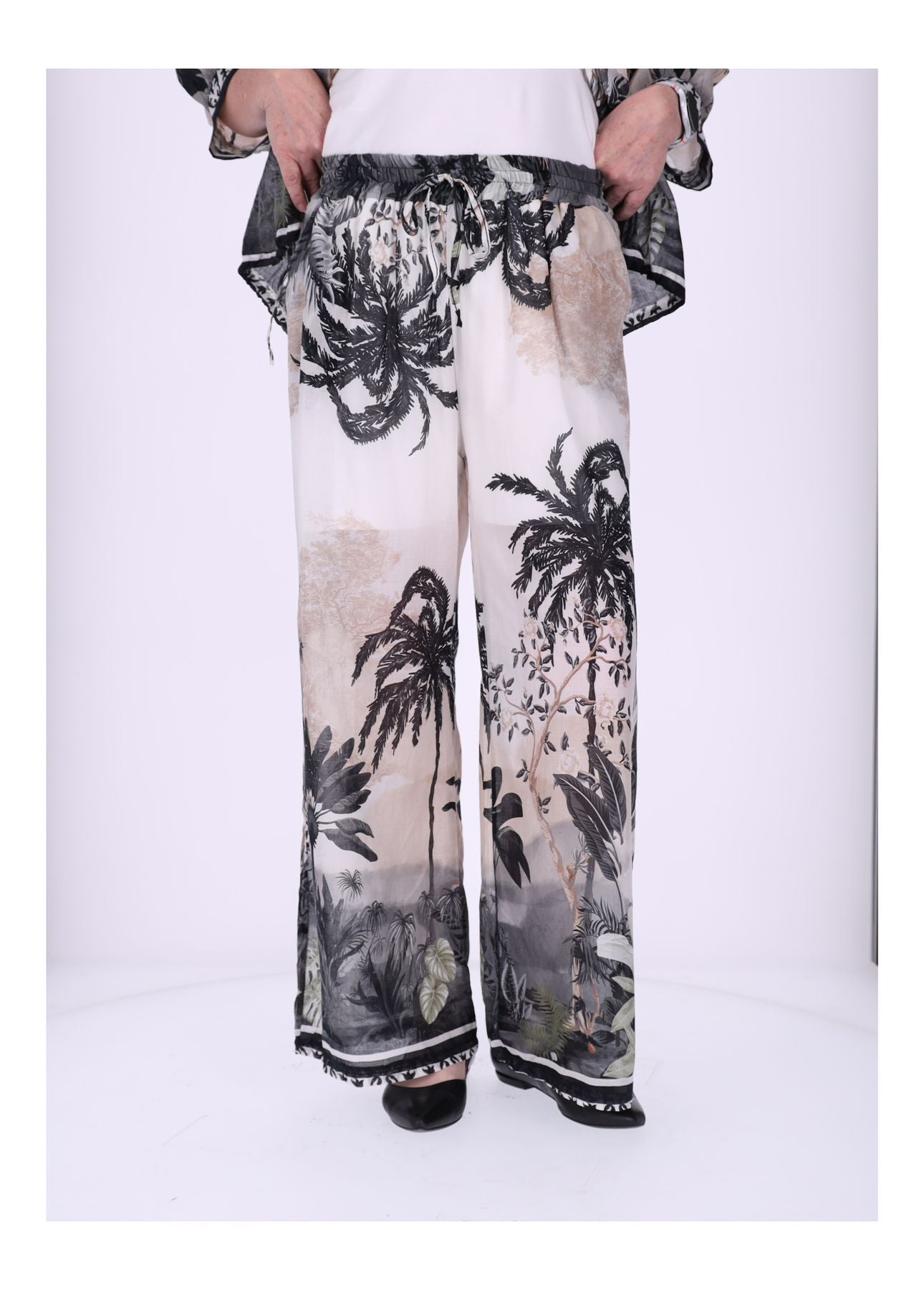 Damen Hose Print durchscheinend unterlegt