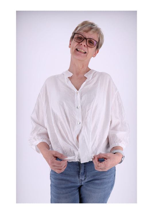 Bluse Damen Stehkragen Krempelarm 3/4 Arm