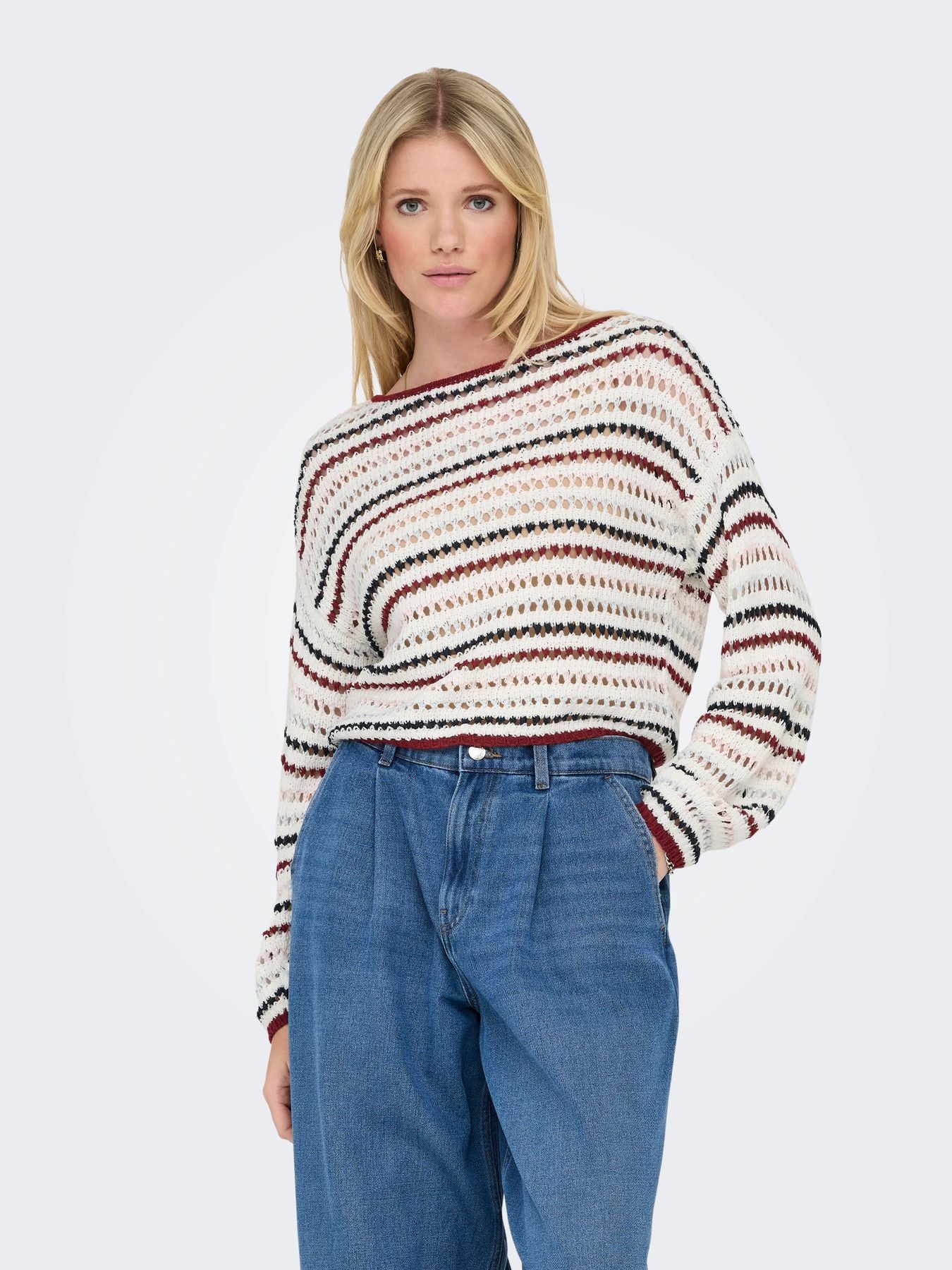 Damen ONLGEENA LS SHORT STRIPE BOATNECK C