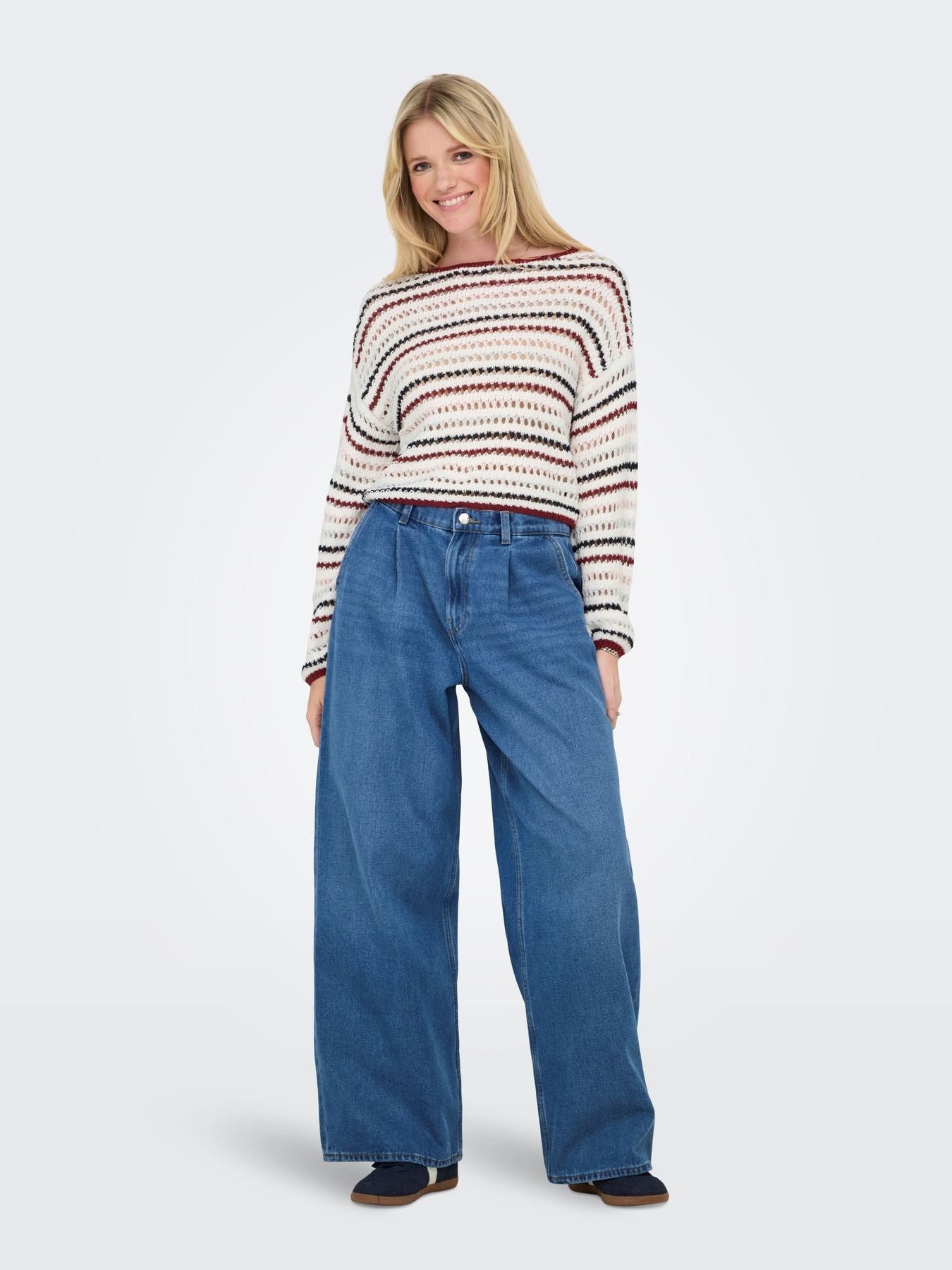 Damen ONLGEENA LS SHORT STRIPE BOATNECK C