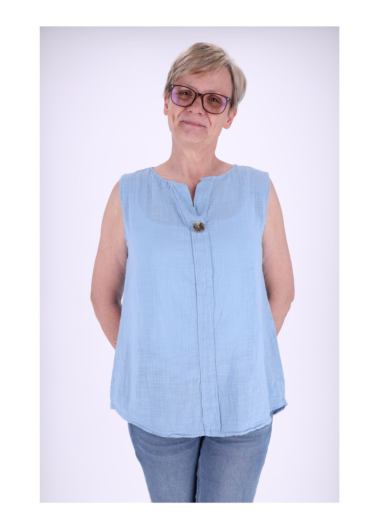 Top Damen breite Träger mit Knopf