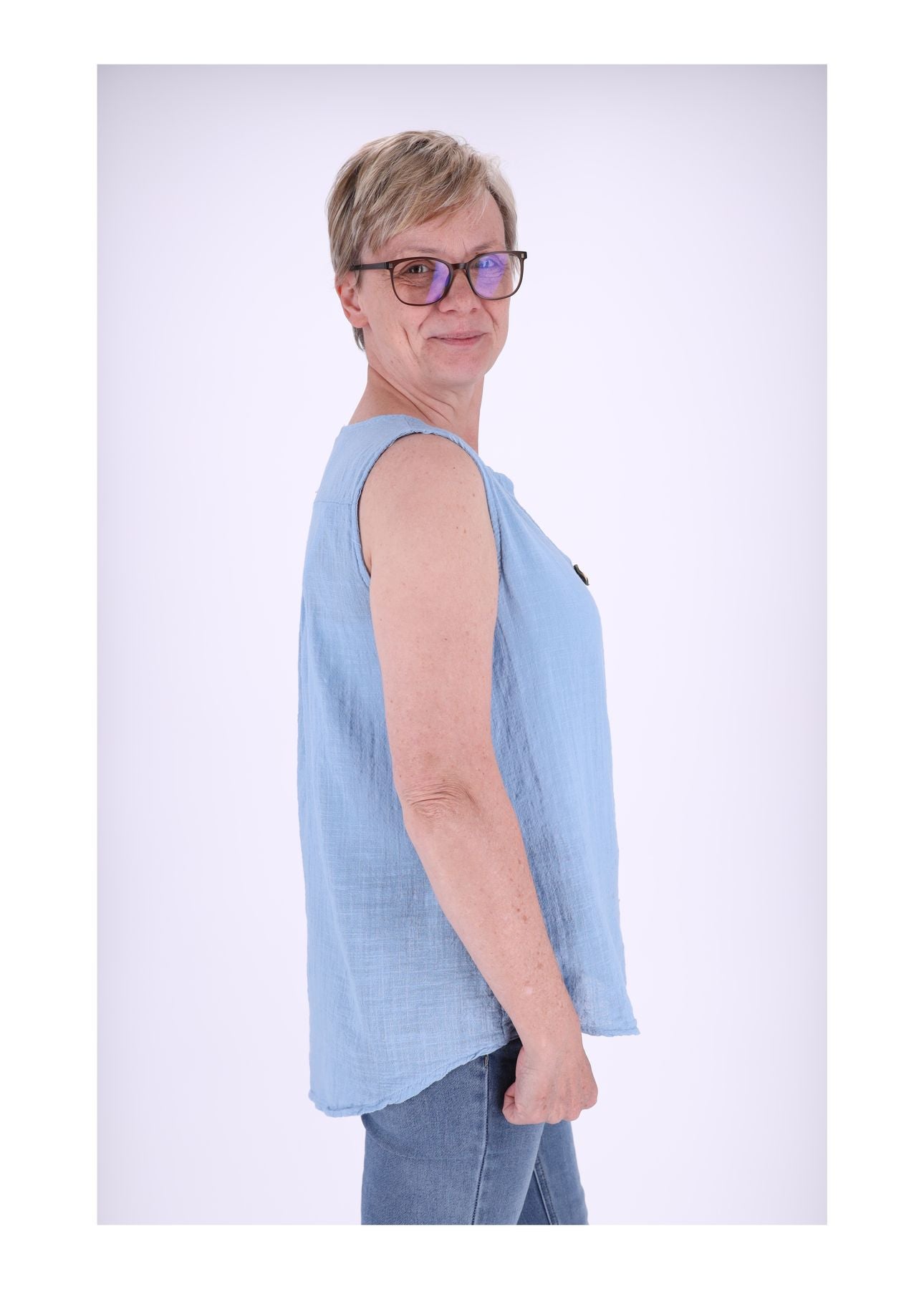 Top Damen breite Träger mit Knopf